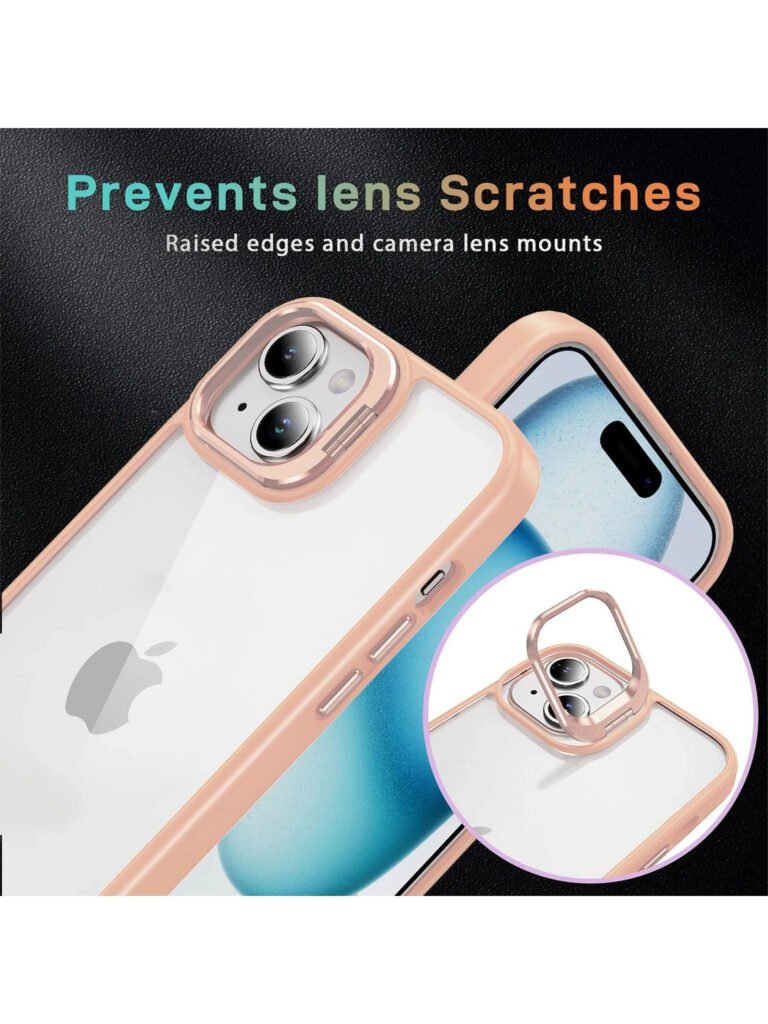IPhone 15 Back Cover Lens Flip Stand Holder Case with Free Lens Protector view 3