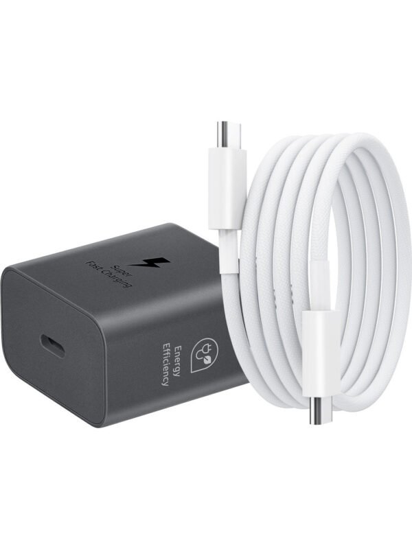 25W Supper Fast Charging Adapter with Type-C Cable for Samsung- Grey
