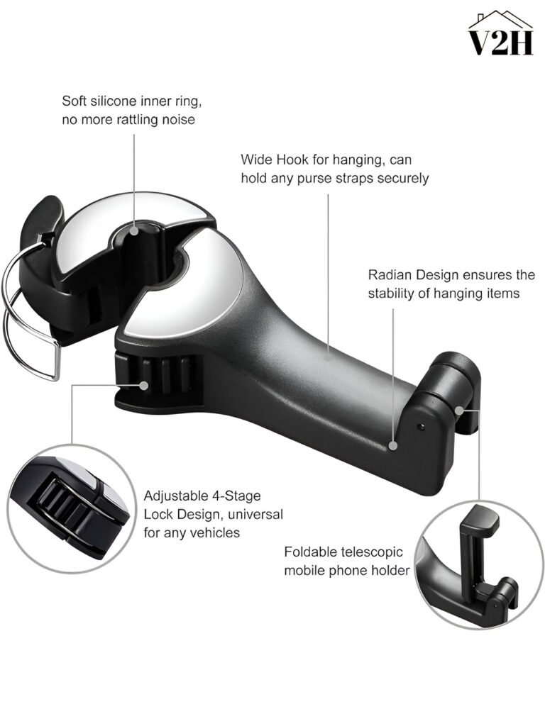 Black Phone Holder Car Seat Hooks view 2