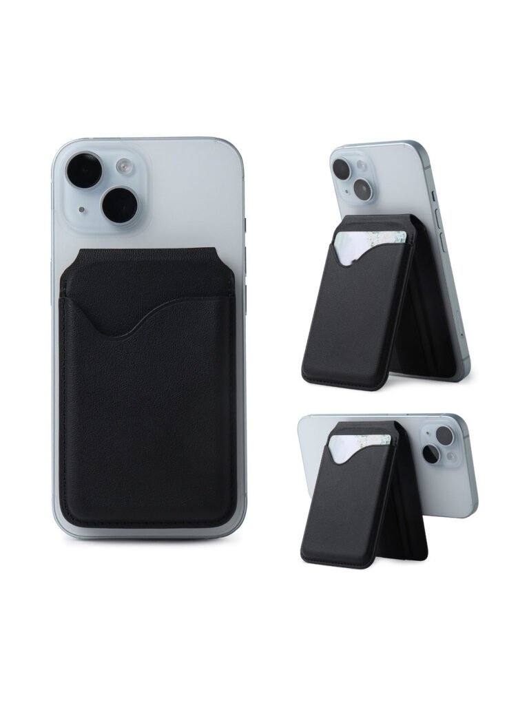 Magnetic Black Leather Card Holder With Stand For Iphone 17