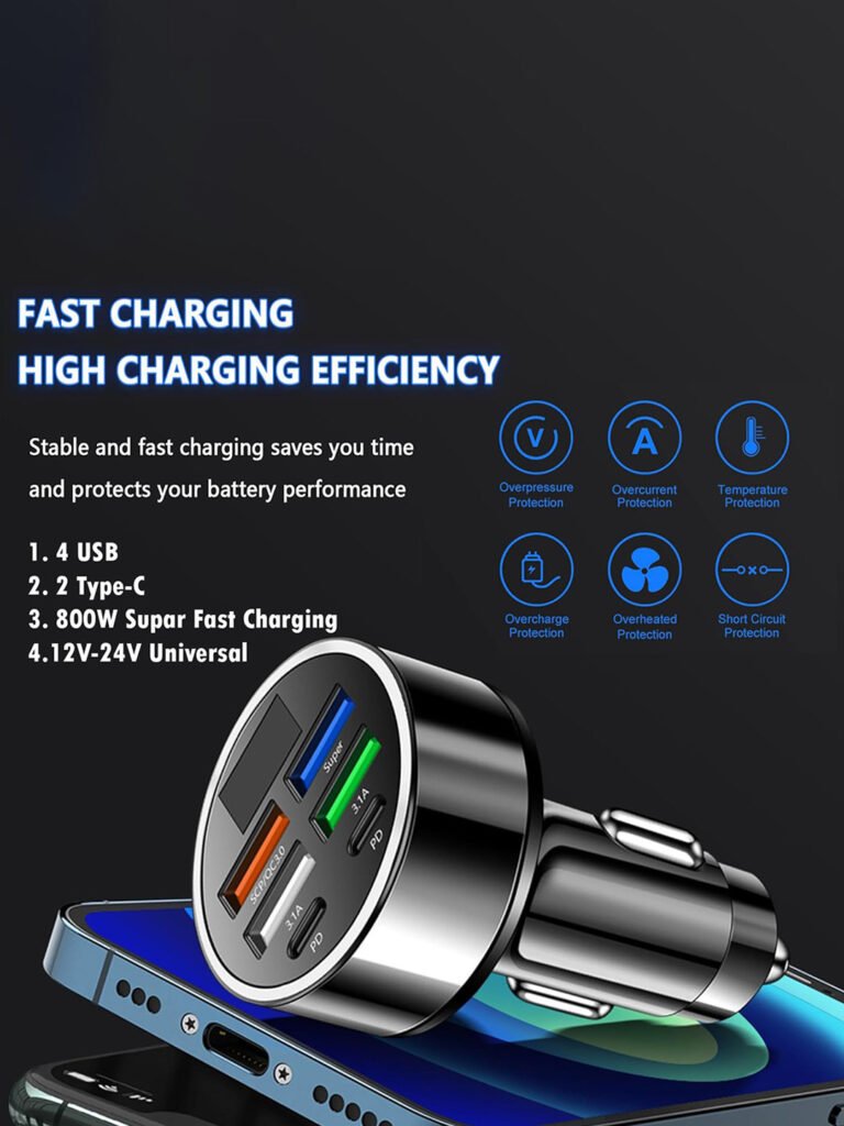 Sleek 6-Port USB Car Mobile Fast Charger Adaptor view 2