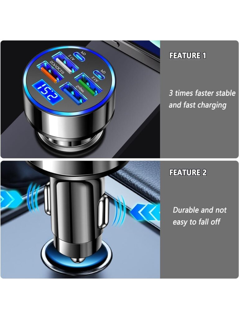 Sleek 6-Port USB Car Mobile Fast Charger Adaptor – Black view 3